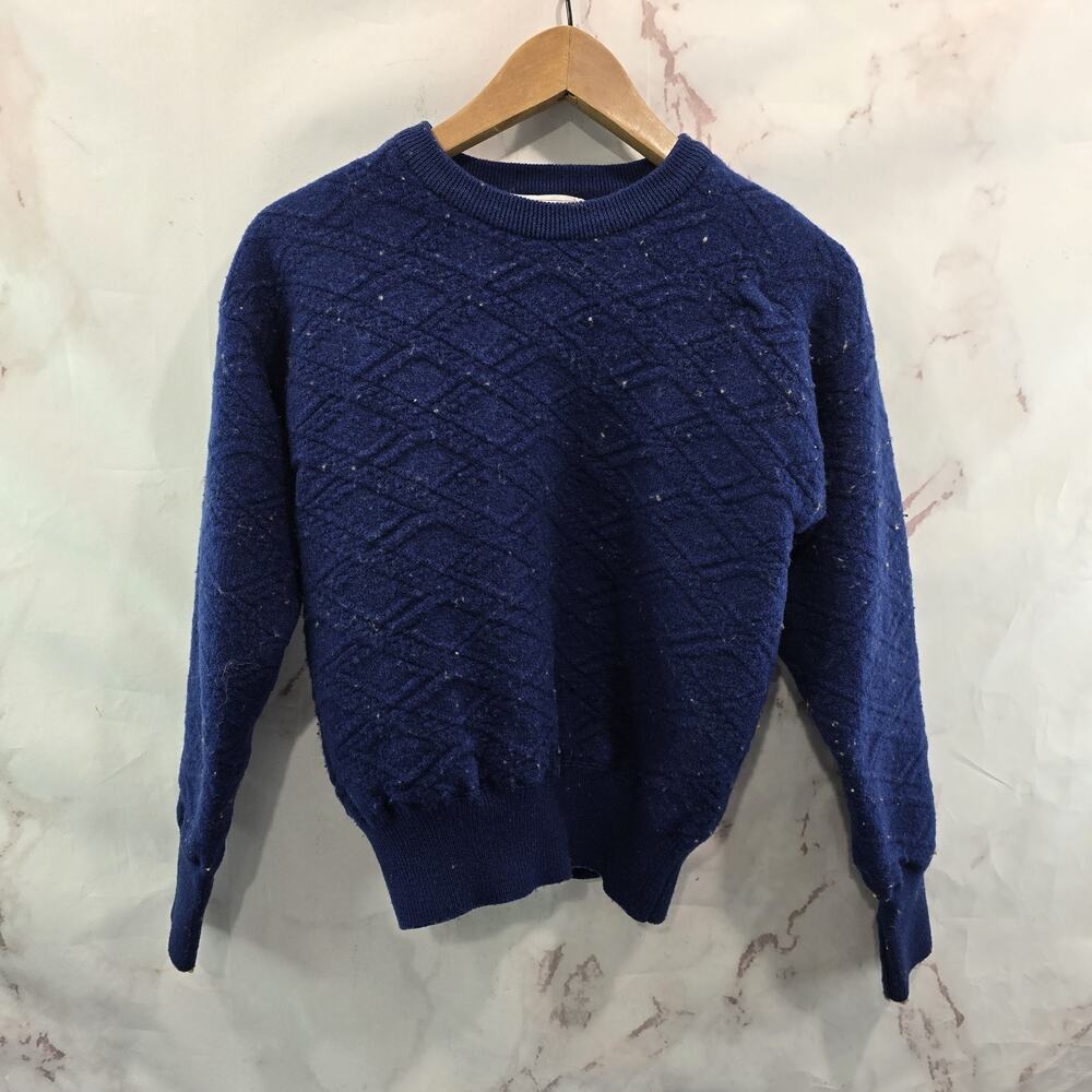 Vintage Wool Sweater Womens Small Blue Navy Windbreaker Lined Titleist Crew Neck